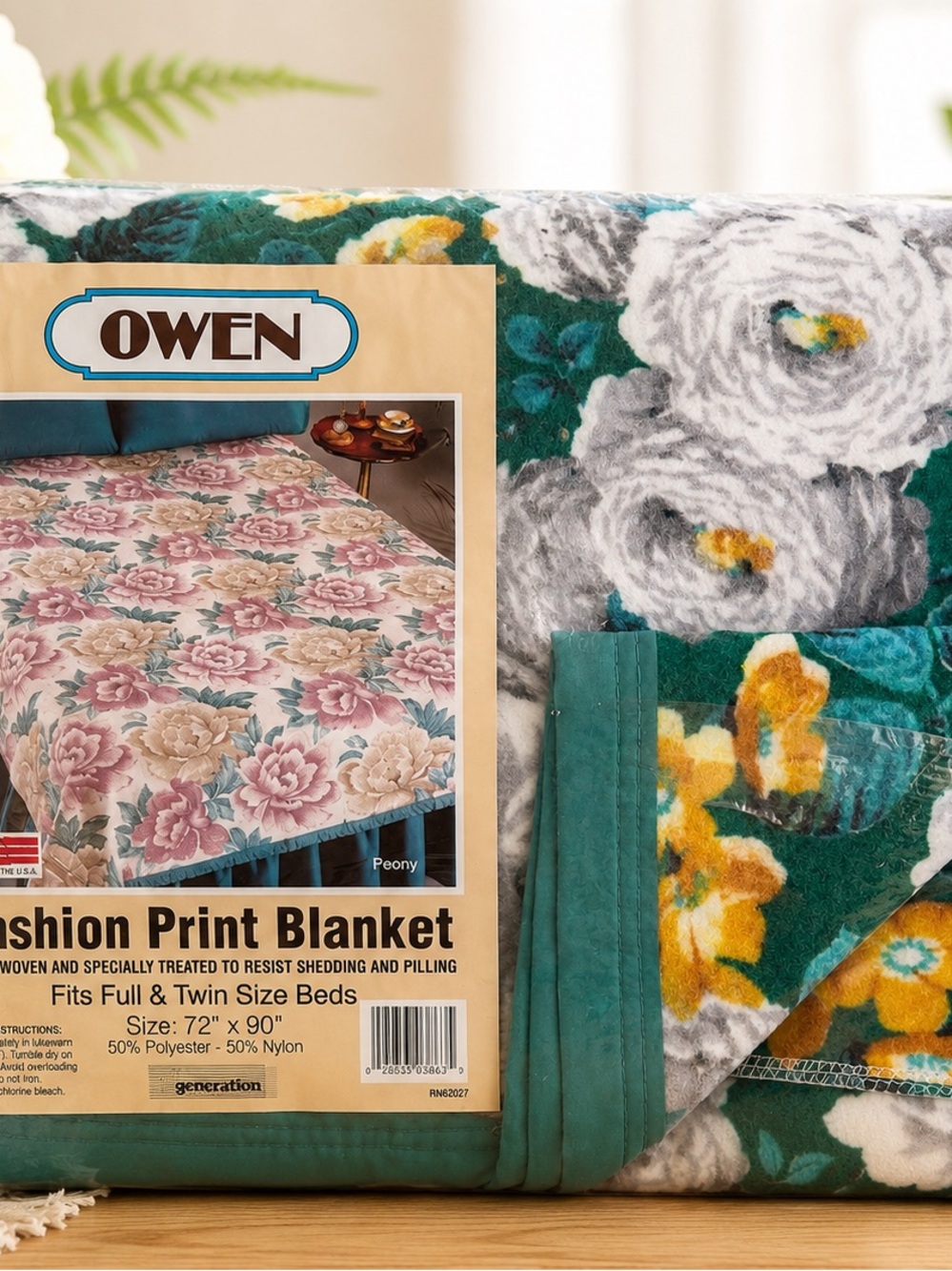 New Vintage Owen Peony Floral Blanket 72x90 Full / Twin Cottagecore Prairie